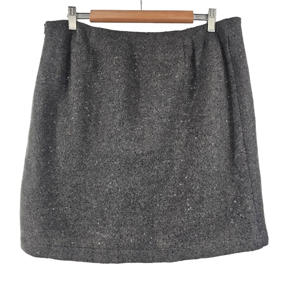 J.Jill Charcoal Sequin Wool Blend‎ Mini Skirt 12 Petite NWOT